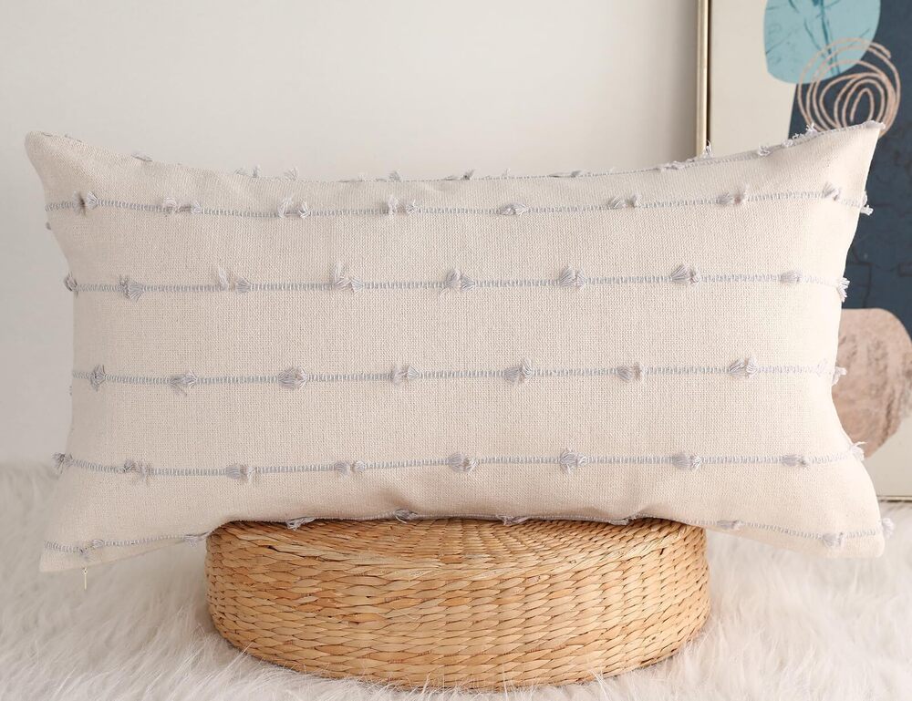 1998 Boho Long Lumbar Pillow Covers 12 x 26 Grey,Classic Stripe Pattern